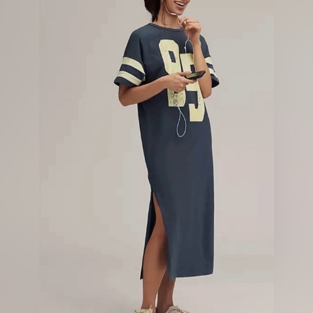 Anthropologie Daily Practice T-shirt Dress XS Midi Navy slim fit NWOT PTP 20”